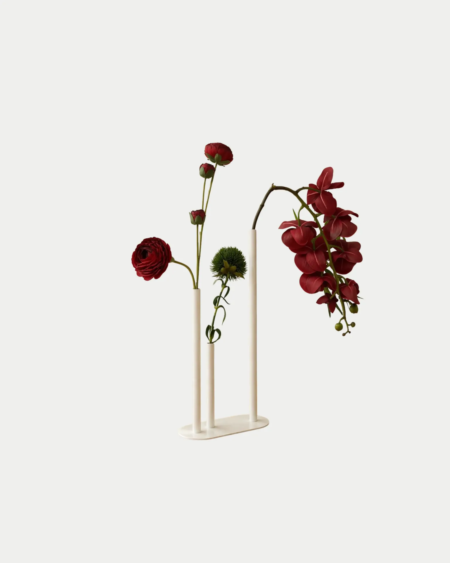 3 Tube-Single Stem Florals-Metal Bud Vases