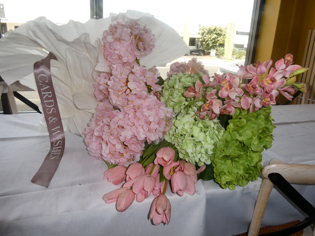 Large Faux Floral Arrangement: Pink, Green and White