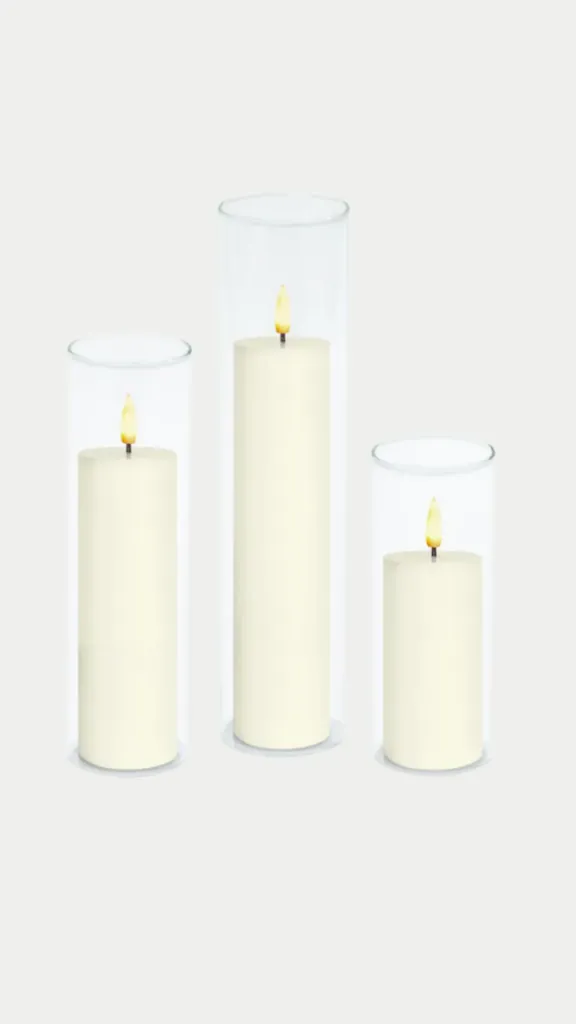 Ivory 5cm LED Pillar in 5.8cm Glass- Set of 6