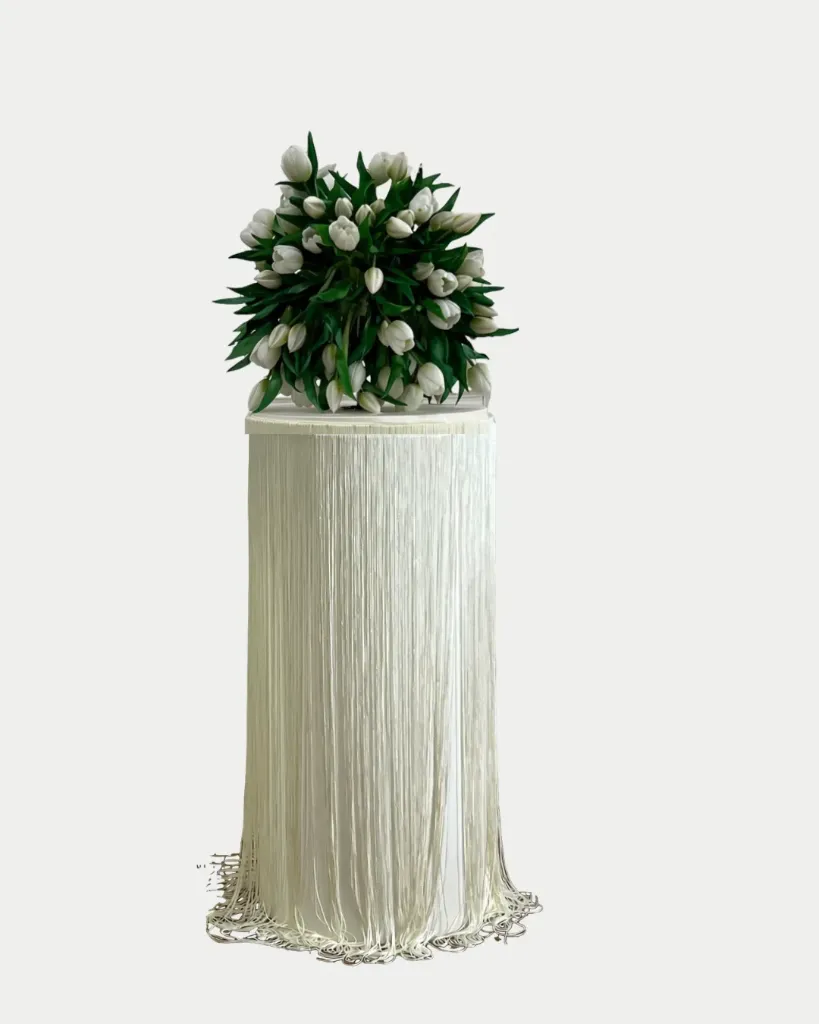 Faux White Tulip Centrepiece with Silver Vessel