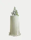 Faux White Lily Arrangement with Silver Vessel